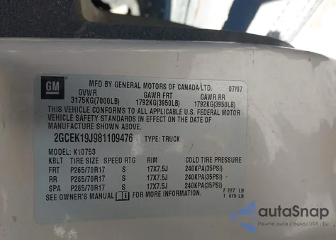 2008 Chevrolet Silverado 1500 Lt1 z USA, uszkodzony, nr VIN 2GCEK19J981109476